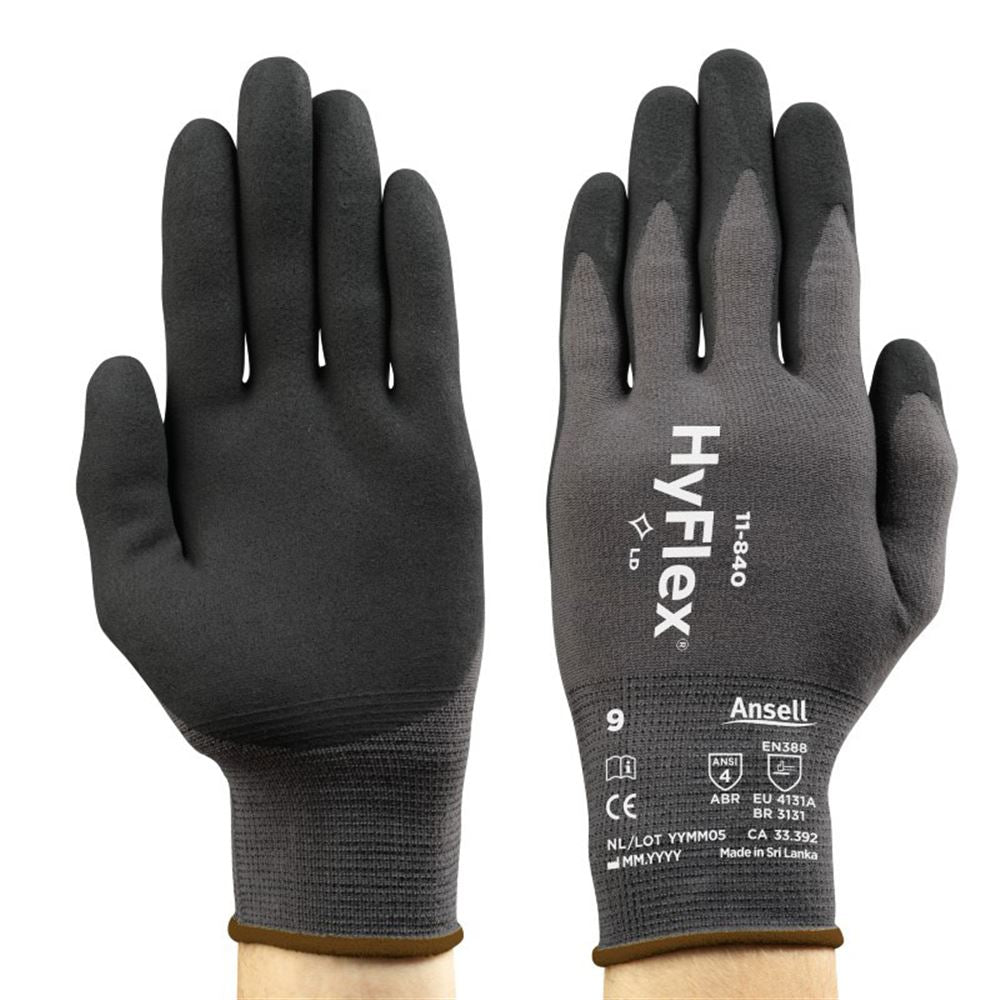 Ansell HyFlex 11-840 Fortix Abrasion Resistant Grip Glove with Foam Nitrile Coating - 15g