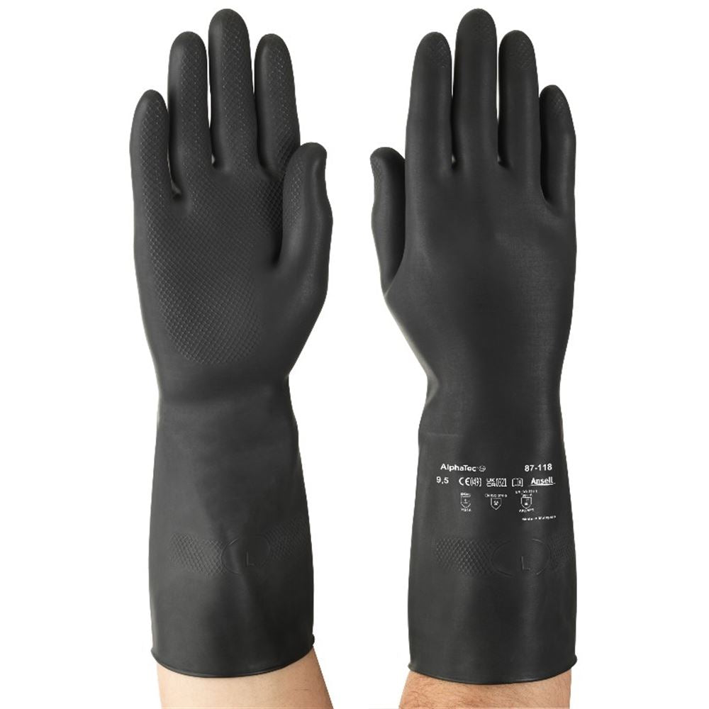 Ansell AlphaTec 87-118 Black Extra Heavyweight Rubber Chemical Resistant Gauntlet 31cm