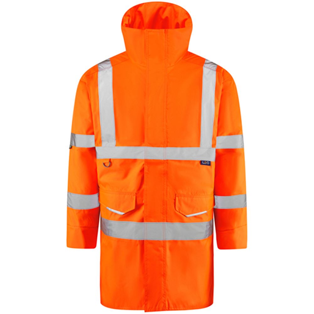 Leo Workwear Tawstock Rail Orange EcoViz 4K Baffle Lined Waterproof Hi Vis Jacket