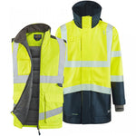 Leo Workwear Yellow EcoViz Waterproof Breathable 3-in-1 Hi Vis Clovelly Jacket with Torrington Bodywarmer