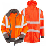 Leo Workwear Orange Waterproof Breathable 3-in-1 Hi Vis Clovelly Jacket with Hartland Fleece