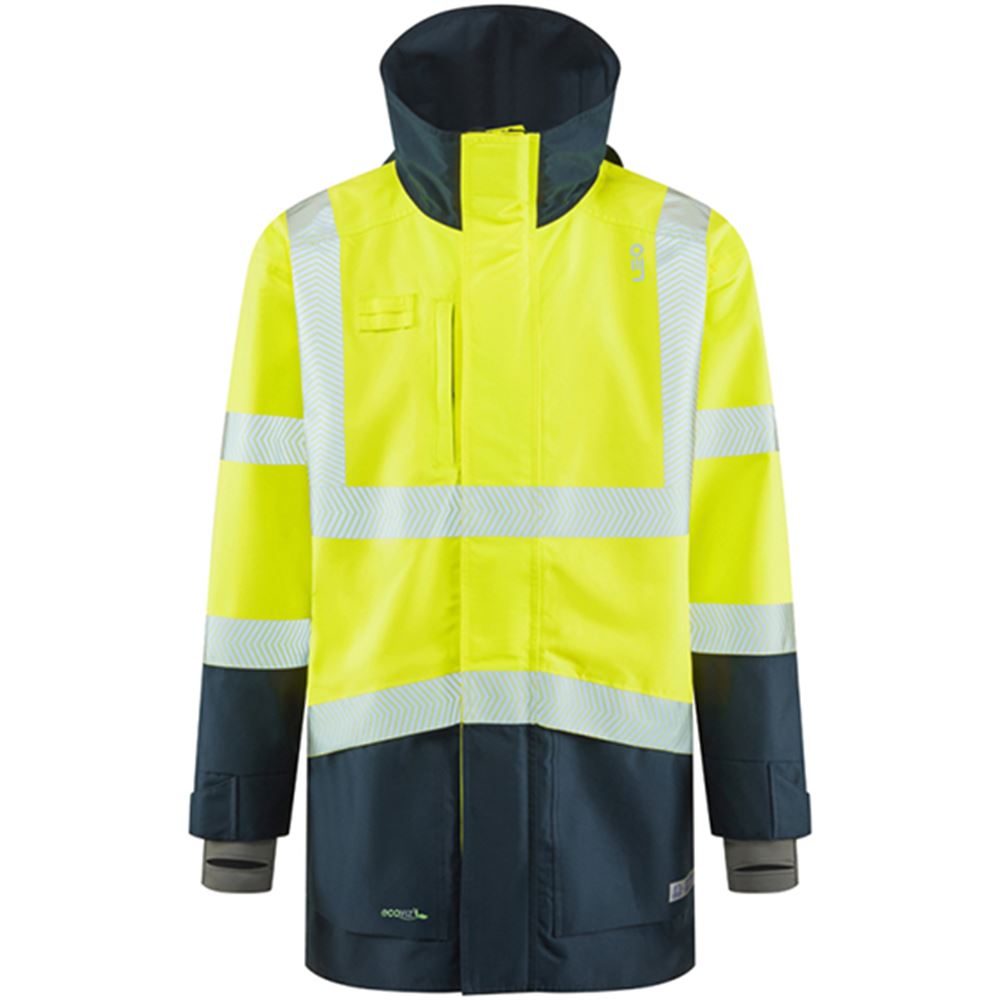 Leo Workwear Clovelly Yellow/Navy EcoViz 15K Performance+ Waterproof Breathable Executive Hi Vis Jacket