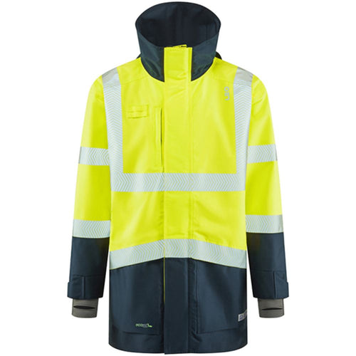 Leo Workwear Clovelly Yellow/Navy EcoViz 15K Performance+ Waterproof Breathable Executive Hi Vis Jacket
