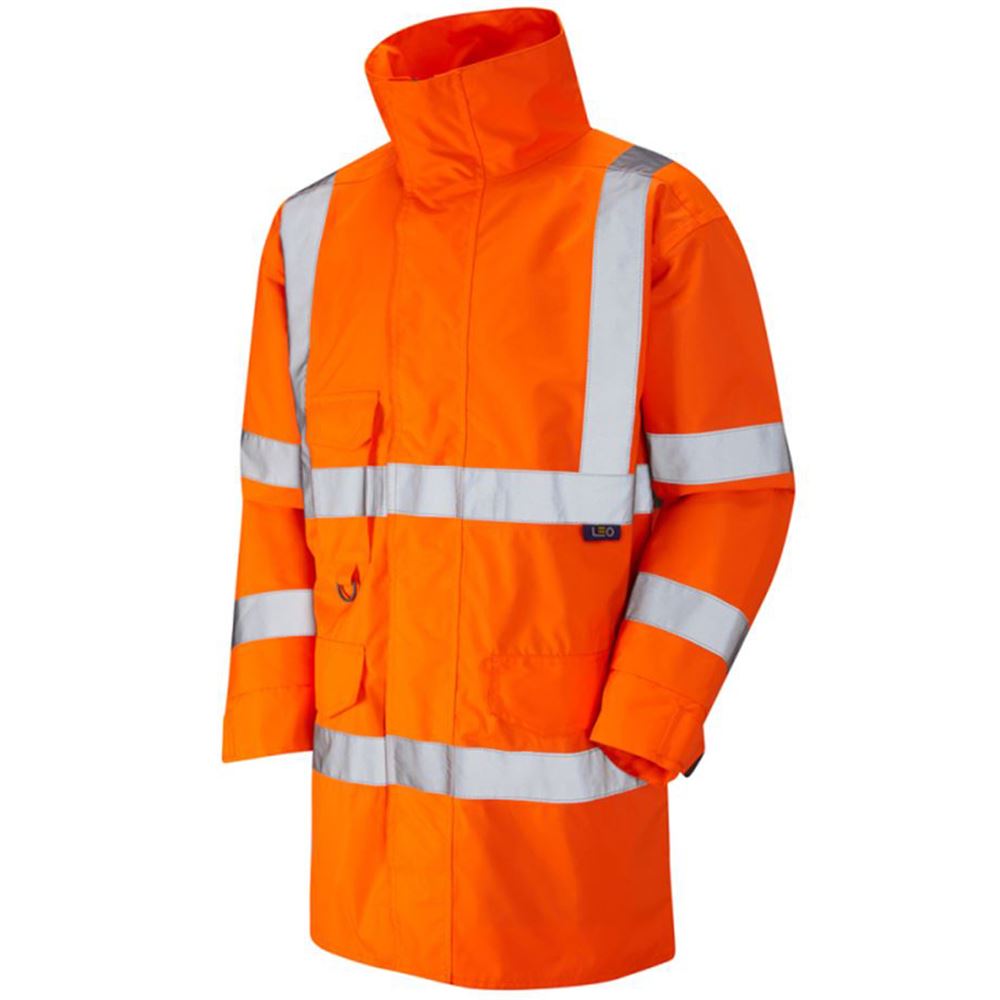 Leo Workwear Torridge Orange Mesh Lined Breathable Waterproof Hi Vis Jacket