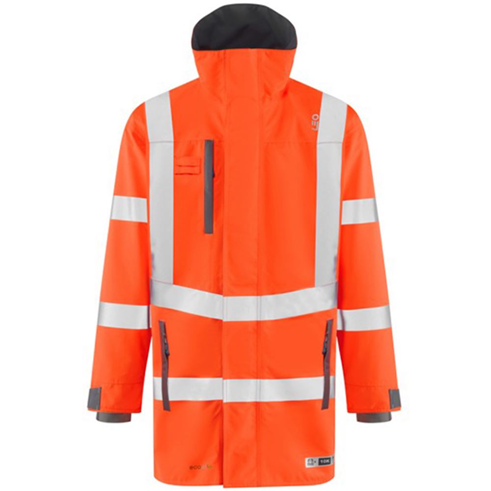 Leo Workwear Eastleigh Orange EcoViz 10K Mesh Lined Waterproof Breathable Hi Vis Jacket