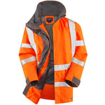 Leo Workwear Eastleigh Orange EcoViz 10K Mesh Lined Waterproof Breathable Hi Vis Jacket