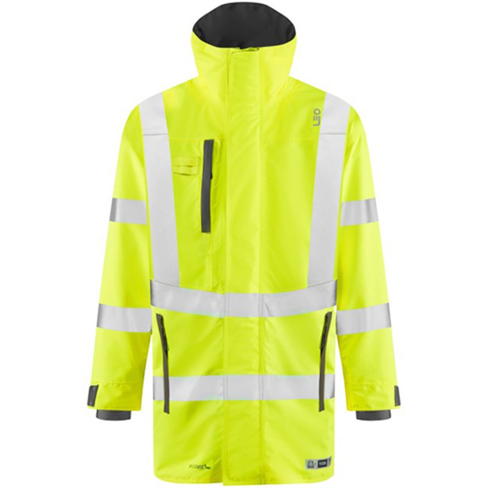 Leo Workwear Eastleigh Yellow EcoViz 10K Mesh Lined Waterproof Breathable Hi Vis Jacket