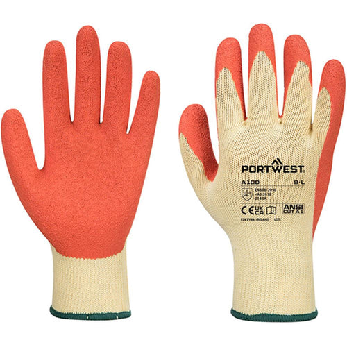 Portwest A100 Premium Orange Latex Grip Gloves - 10g