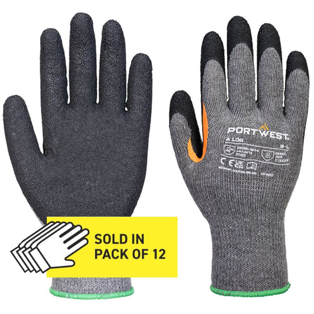 Portwest A106 Reinforced Thumb Glove with Latex Coating 10g Multipack (Pack 12)