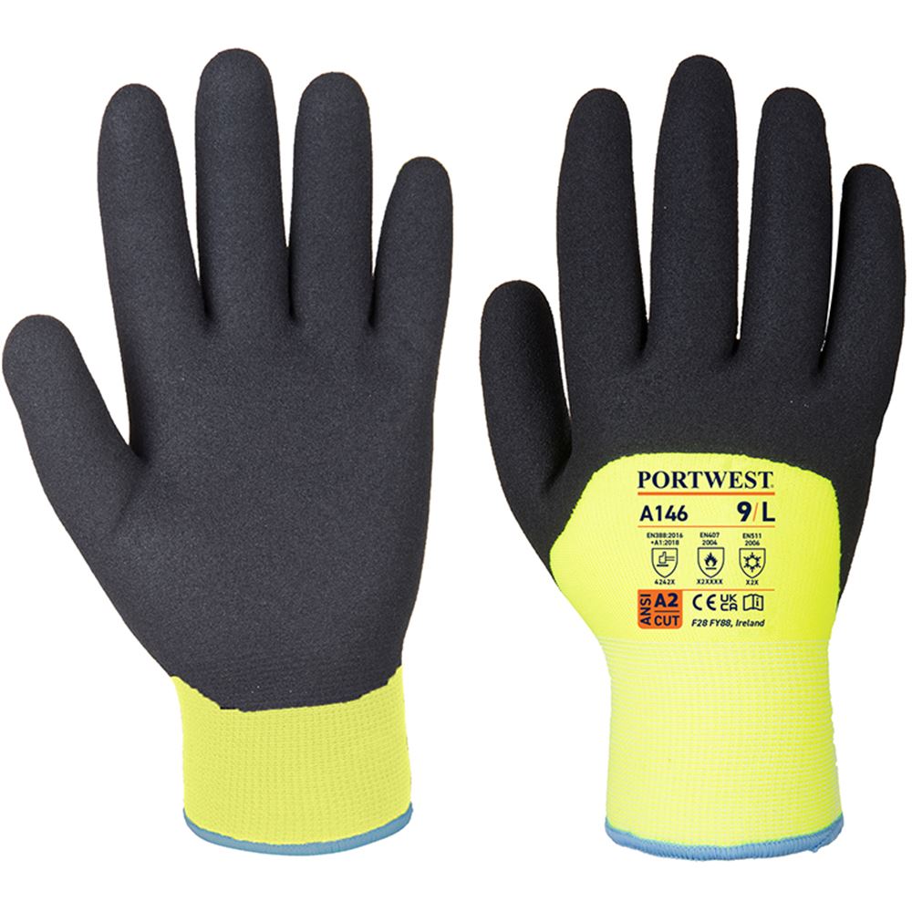 Portwest A146 Arctic Heat Resistant & Thermal Winter Gloves with Sandy Nitrile Coating - 15g