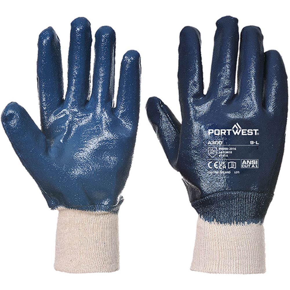 Portwest A300 Nitrile Knitwrist Work Gloves with Nitrile Coatings - 12g