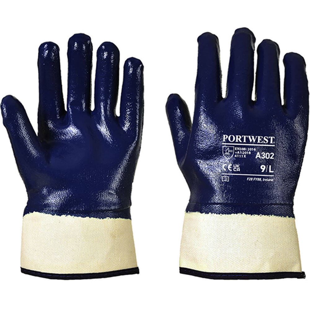 Portwest A302 Fully Dipped Nitrile Gloves with Safety Cuff