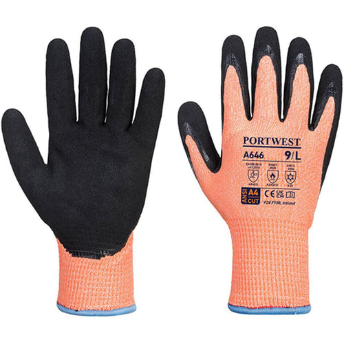 Portwest A646 Vis-Tex Winter Thermal Cut D Gloves with Sandy Nitrile Coating - 7g