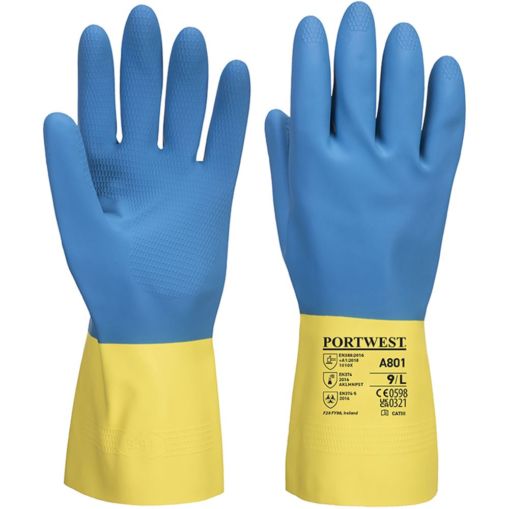 Portwest A801 Double Dipped Latex Chemical Resistant Gauntlet Gloves 30cm