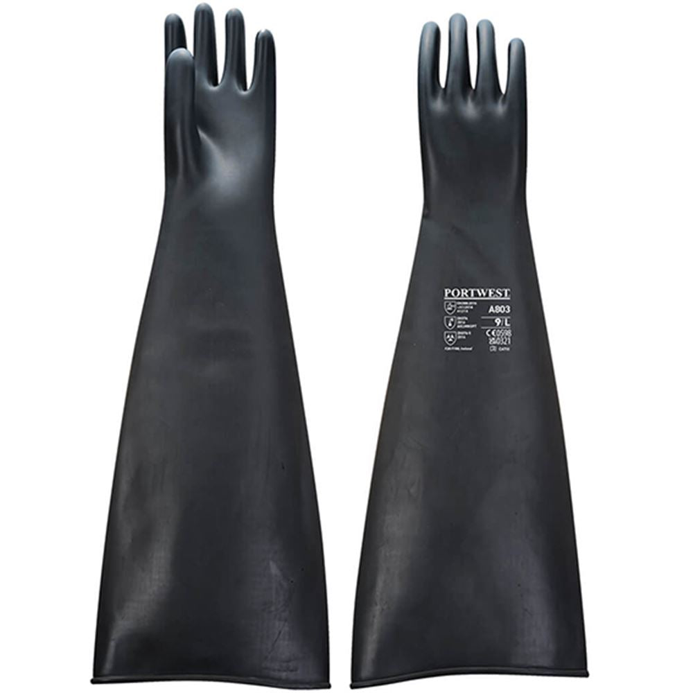 Portwest A803 Heavyweight Latex Rubber Chemical Resistant Gauntlet Gloves 60cm