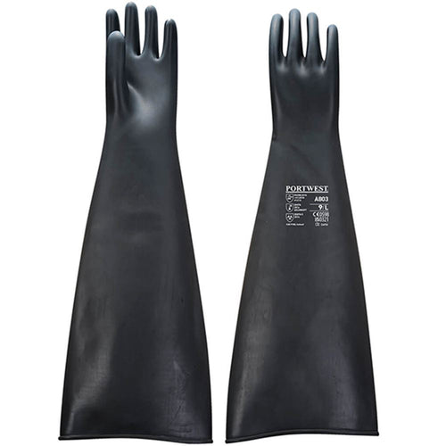 Portwest A803 Heavyweight Latex Rubber Chemical Resistant Gauntlet Gloves 60cm
