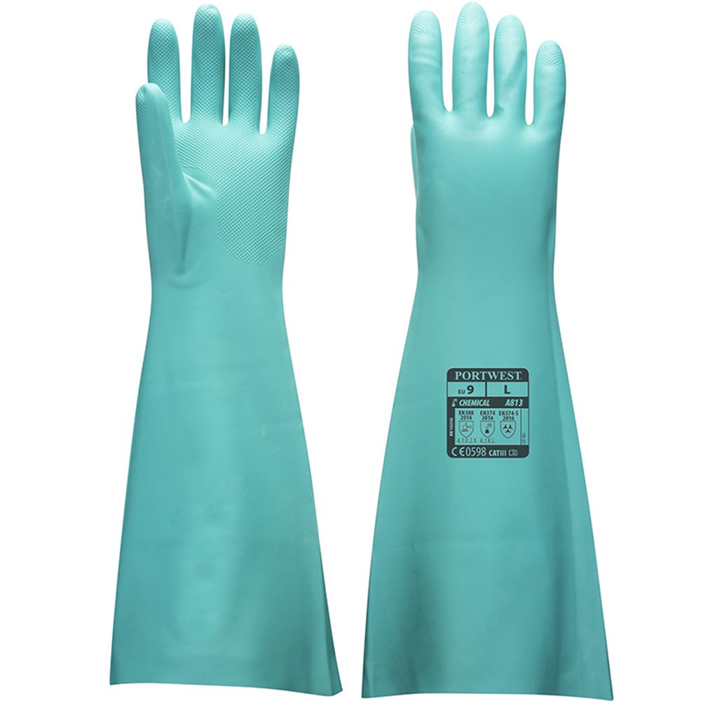 Portwest A813 Extended Length Nitrile Chemical Resistant Gauntlet 48cm
