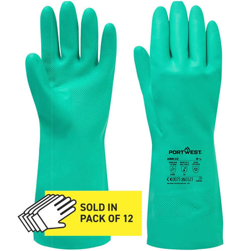 Portwest AB810 Nitrosafe Nitrile Chemical Resistant Gauntlet Gloves 32cm MultiSave (Pack 12)