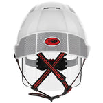 JSP EVO VISTAshield Dualswitch Custom Printed Safety Helmet with Integrated Faceshield & CR2 Reflective - Vented - Wheel Ratchet
