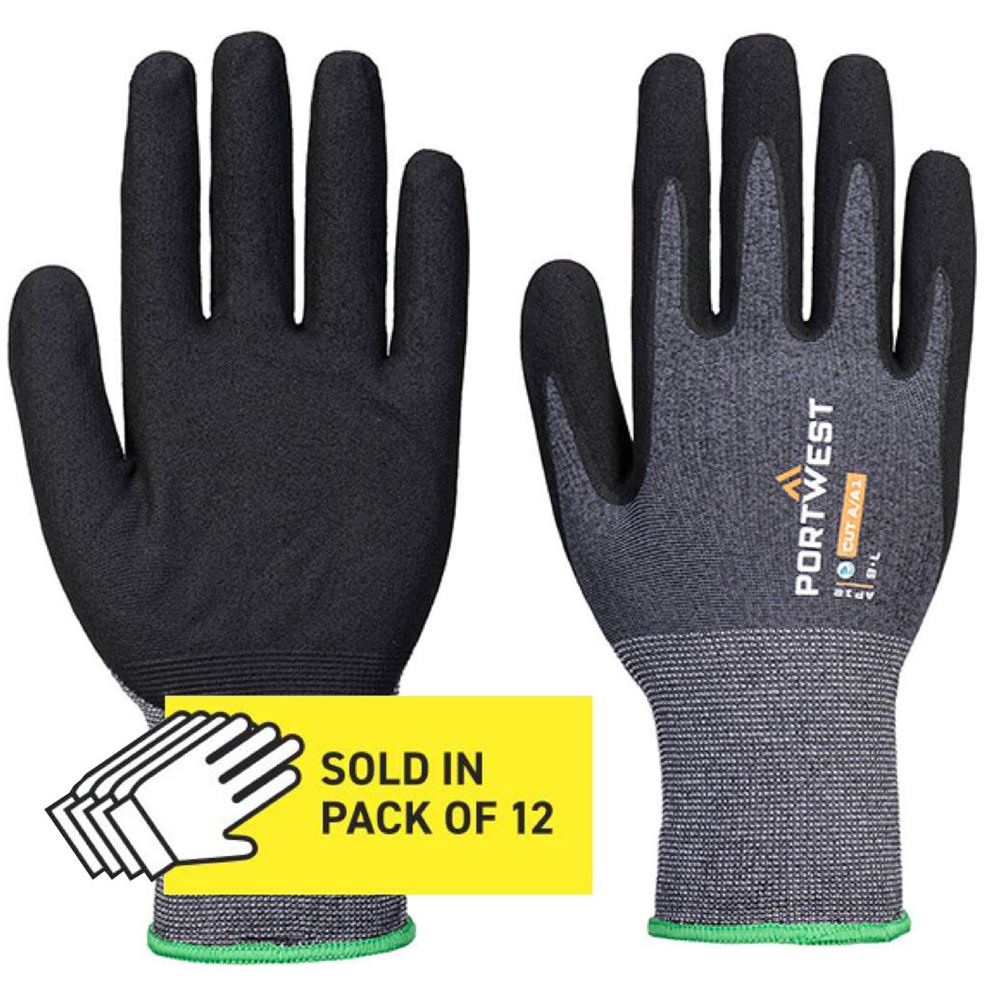 MultiSAVE 12 Pack - Portwest AP12 SG Eco Friendly Grip Glove with Nitrile Micro Foam Coating - 15g (Pack 12)