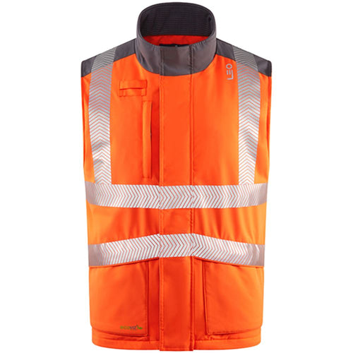 Leo Workwear Halsinger Orange Performance+ EcoViz Fleece Lined Padded Hi Vis Bodywarmer