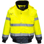 Portwest C465 Yellow/Navy Fur Lined Waterproof 3 in 1 Hi Vis Bomber Jacket