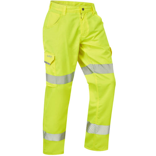 Leo Workwear Yelland Yellow Lightweight Polycotton Hi Vis Cargo Trouser