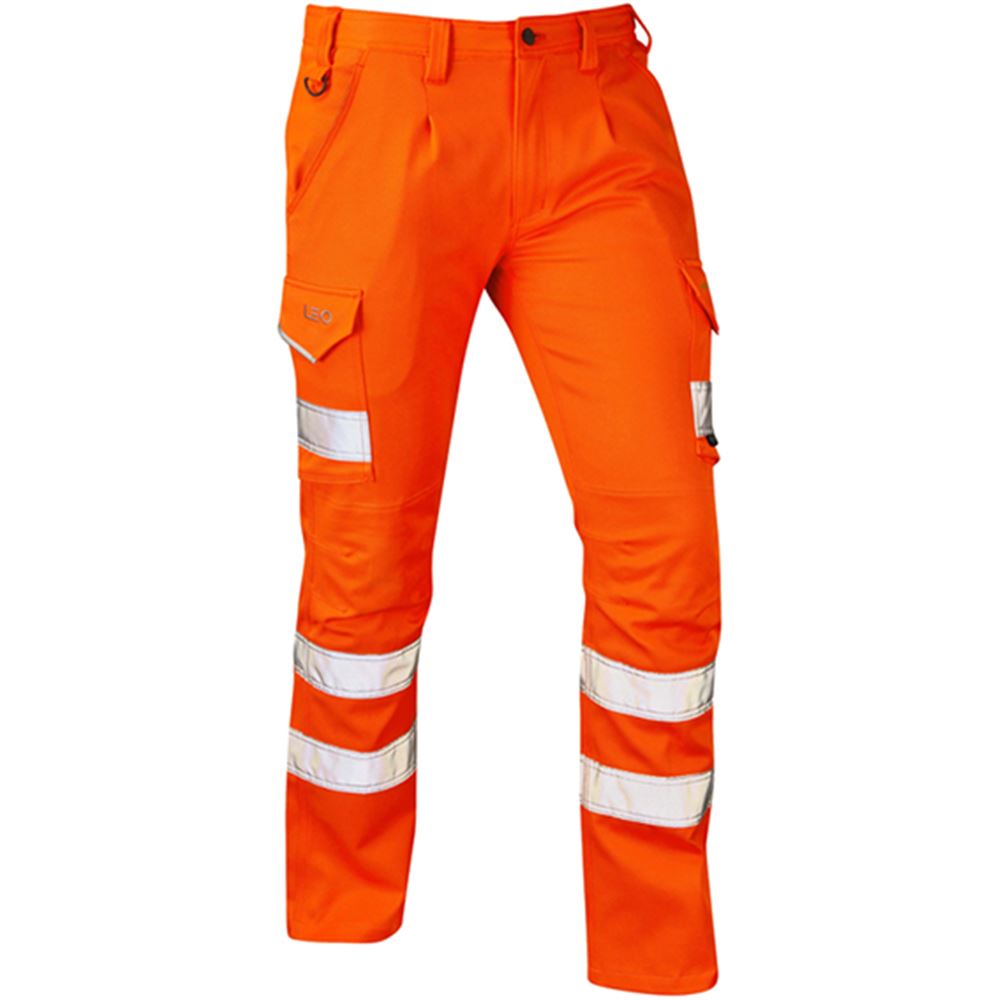 Leo Workwear Kingford Orange EcoViz Stretch Polycotton Hi Vis Cargo Trouser