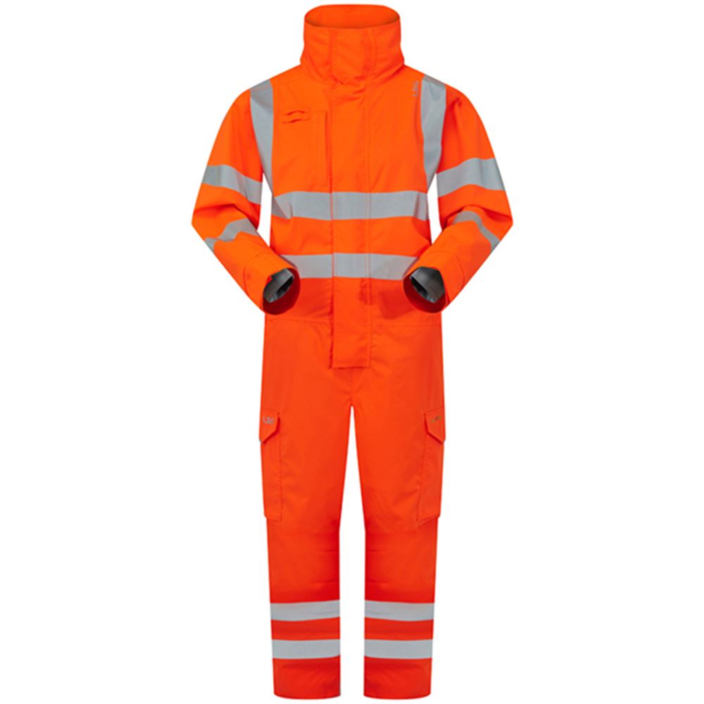 Leo Workwear Watertown Orange EcoViz 10KX Waterproof Breathable Stretch Hi Vis Coverall