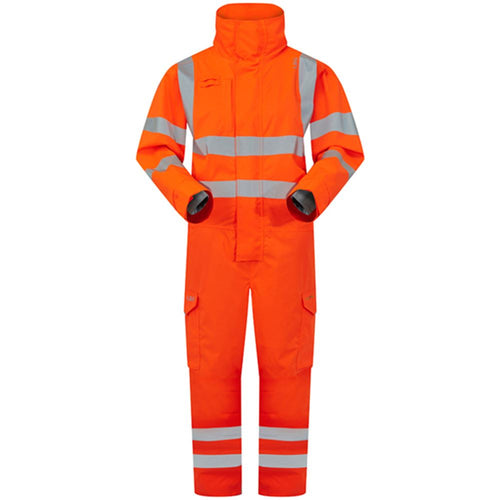 Leo Workwear Watertown Orange EcoViz 10KX Waterproof Breathable Stretch Hi Vis Coverall