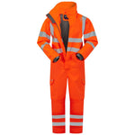 Leo Workwear Watertown Orange EcoViz 10KX Waterproof Breathable Stretch Hi Vis Coverall