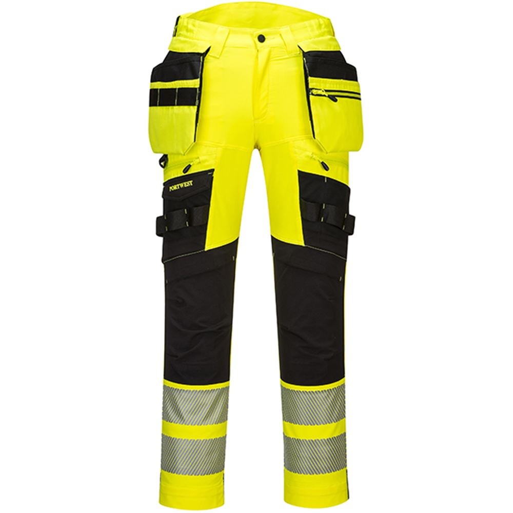 Portwest DX442 DX4 Yellow/Black Stretch Hi Vis Detachable Holster Pocket Trouser