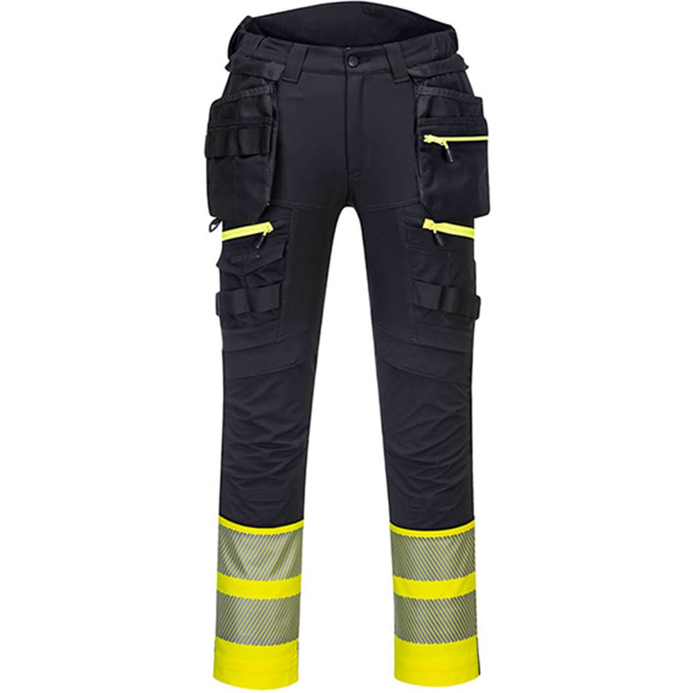 Portwest DX445 DX4 Yellow/Black Class 1 Stretch Hi Vis Detachable Holster Trouser