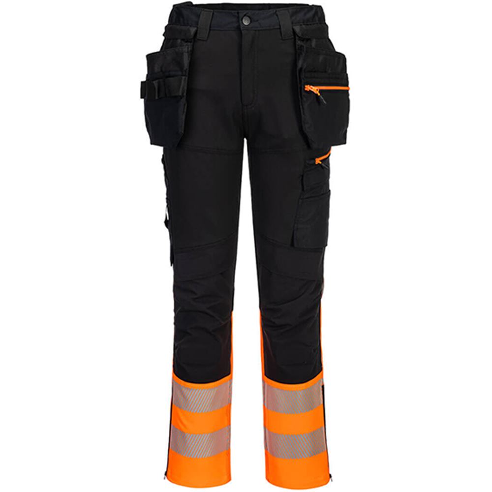 Portwest DX457 DX4 Orange/Black Class 1 Stretch Detachable Holster Pocket Hi Vis Craft Trouser