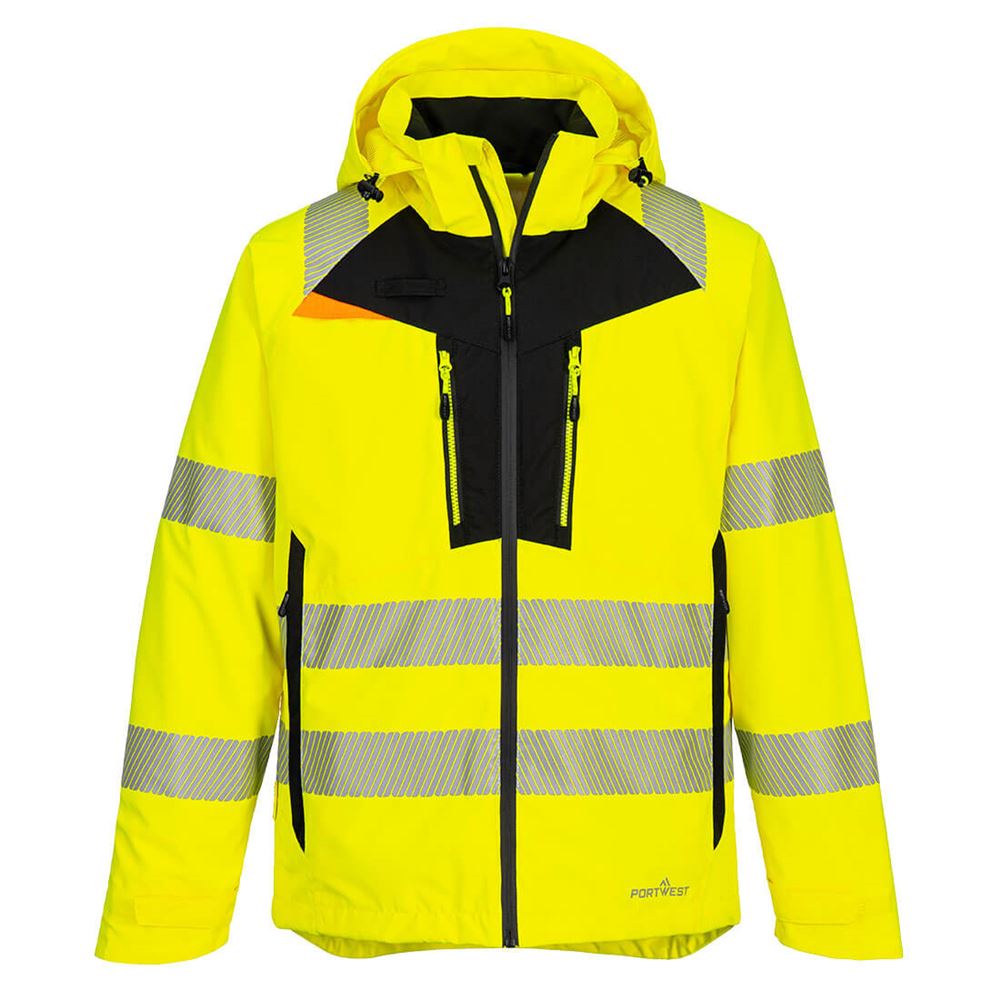 Portwest DX462 DX4 Yellow Stretch Waterproof Breathable Hi Vis Shell Rain Jacket