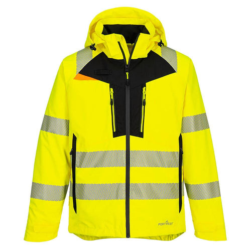 Portwest DX462 DX4 Yellow Stretch Waterproof Breathable Hi Vis Shell Rain Jacket