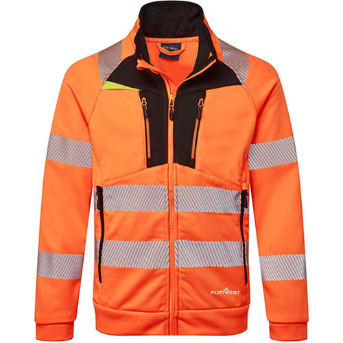 Portwest DX477 DX4 Orange Funnel Neck Mesh Lined Full Zip Hi Vis Sweatshirt Jacket