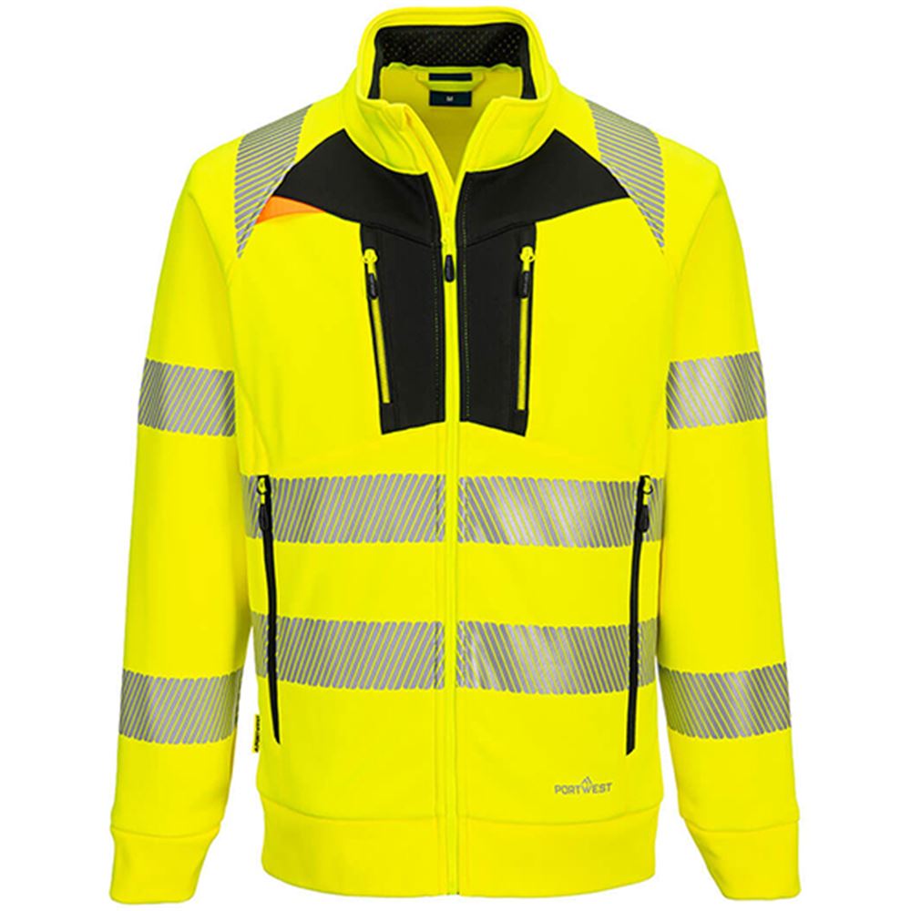 Portwest DX477 DX4 Yellow Funnel Neck Mesh Lined Full Zip Hi Vis Sweatshirt Jacket
