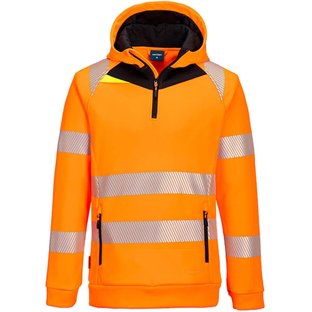 Portwest DX482 DX4 Orange Lined Stretch 1/4 Zip Hi Vis Hoodie