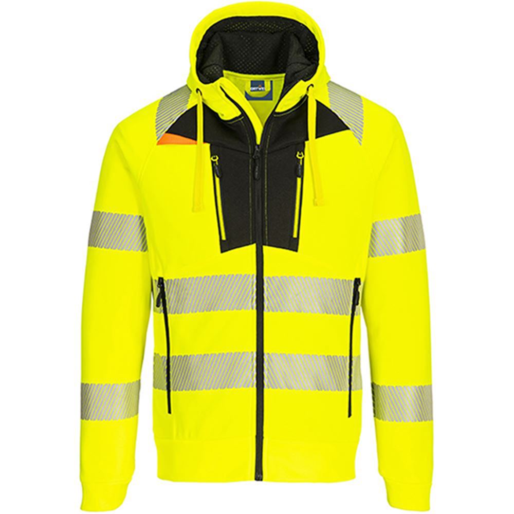 Portwest DX484 DX4 Yellow Lined Hi Vis Zipped Hooded Sweatshirt
