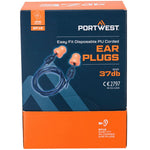 Portwest EP12 Easy Fit PU Foam Corded Ear Plugs (200 Pairs) - SNR 37dB