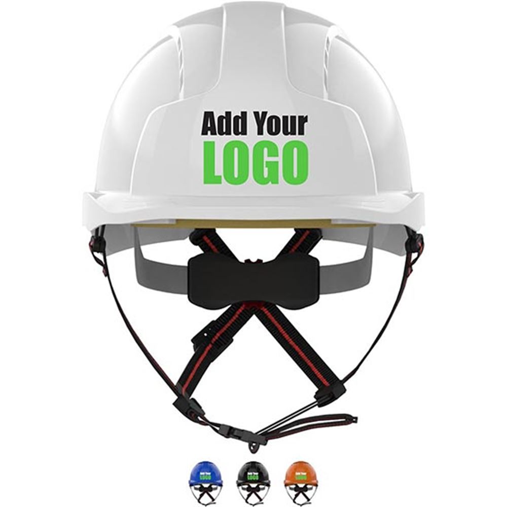 JSP EVOLite Skyworker Custom Printed Industrial Working At Height Safety Helmet - Vented Wheel Ratchet Micro Peak