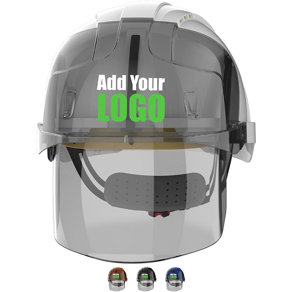 JSP EVO VISTAshield Custom Printed Safety Helmet with Integrated Faceshield - Vented - Wheel Ratchet