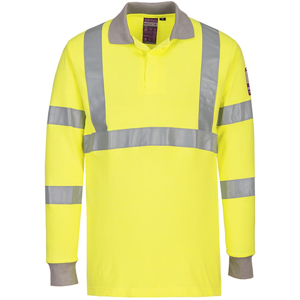 Portwest FR77 Yellow Modaflame Knit Flame Resistant Anti Static Long Sleeve Hi Vis Polo Shirt