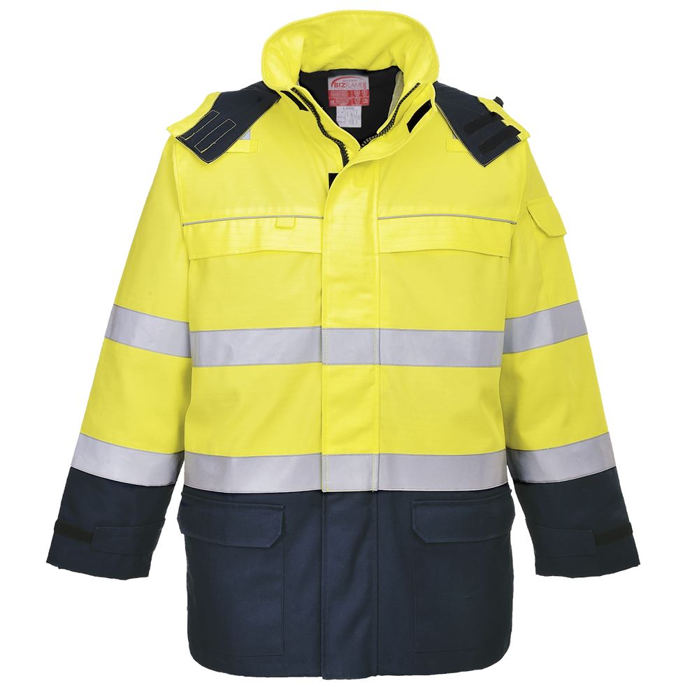 Portwest FR79 Yellow/Navy Bizflame Multi Rain Lined Waterproof Flame Resistant Anti Static Arc Hi Vis Jacket