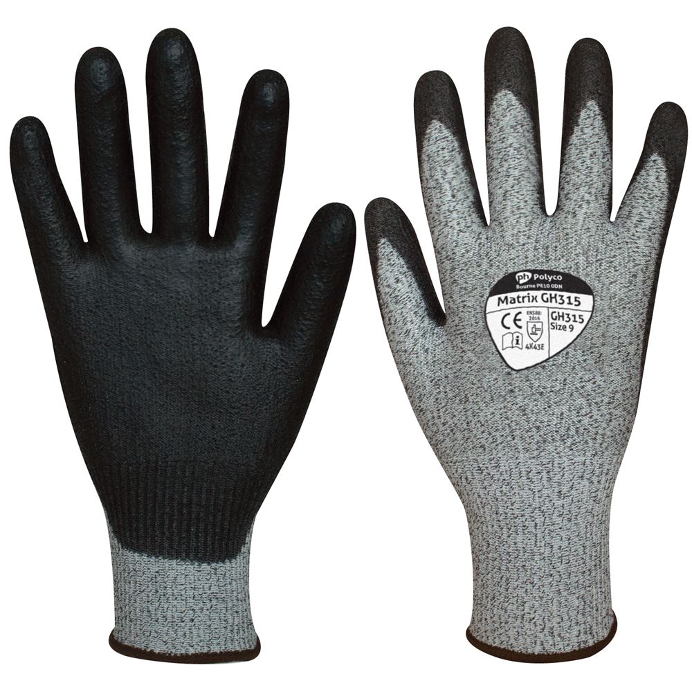 Polyco Matrix GH315 Cut E Cut Resistant Gloves with PU Palm - 13g