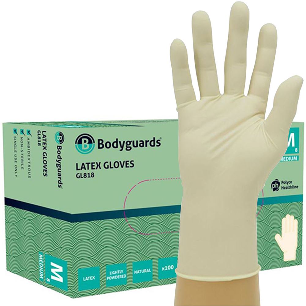 Polyco Bodyguards GL818 Latex Powdered Disposable Glove AQL4.0 Box 100