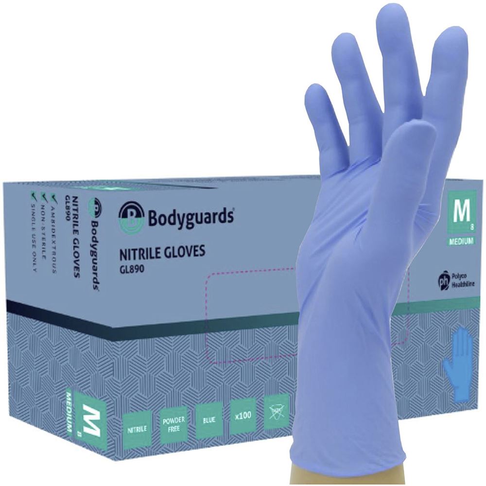 Polyco Bodyguards GL890 Blue Nitrile Powder Free Disposable Glove AQL1.5 (Box 100)