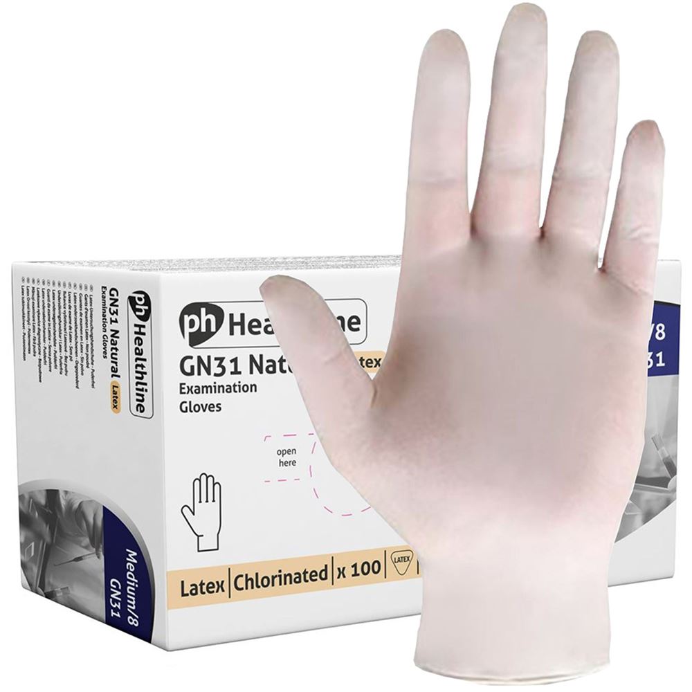Polyco GN31 Natural Latex Powder Free Examination Glove AQL1.5 Box 100 - XLarge (10)