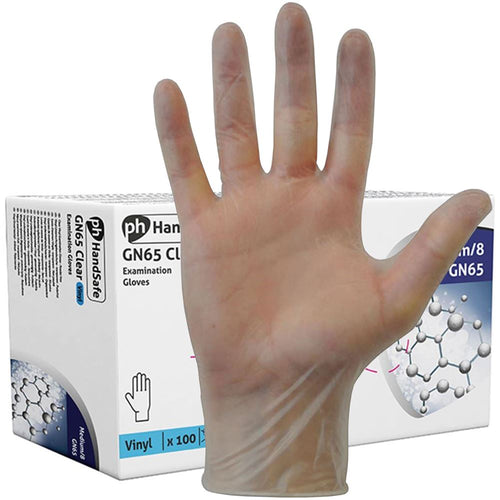 Polyco Handsafe GN65 Clear Vinyl Powder Free Disposable Examination Gloves AQL1.5 (Box 100)